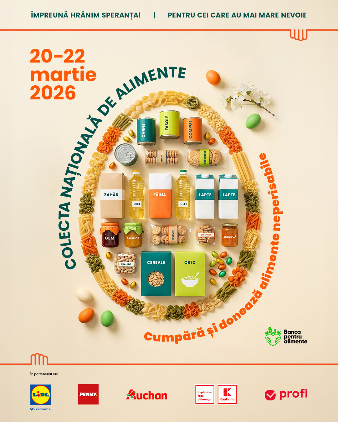 Împreună hrănim speranța: Federația Băncilor pentru Alimente dă startul celei de-a 14-a ediții a Colectei Naționale de Alimente în Lidl, PENNY, Auchan, Kaufland și Profi