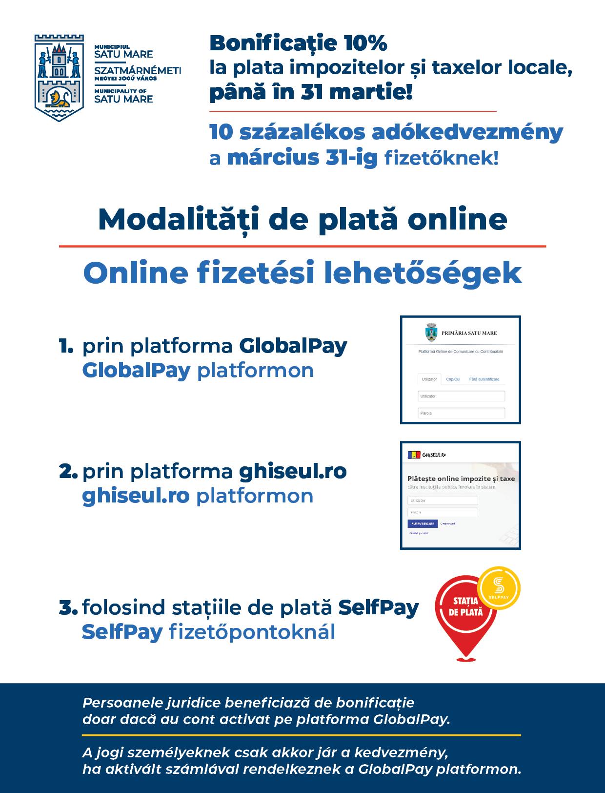 FISCALITATE Reducere de 10% la plata impozitelor locale pentru sătmărenii care achită până la 31 martie