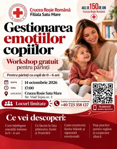 Gestionarea emoțiilor copiilor | Workshop gratuit pentru părinți | Crucea Roșie Română Filiala Satu Mare